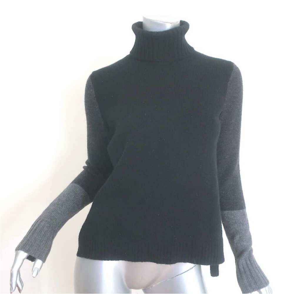 Vince color block cashmere sweater small black gray euc
